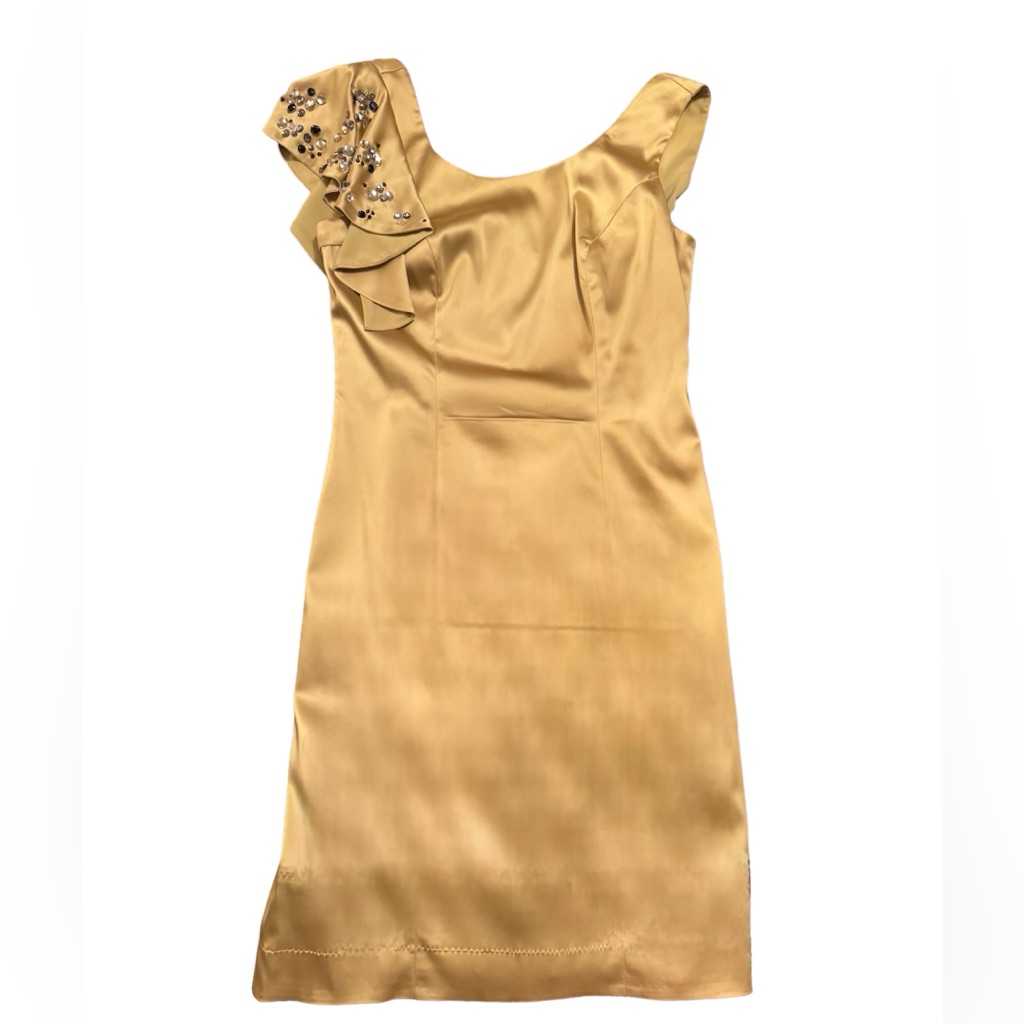 Silky Gold Mini Cocktail Dress